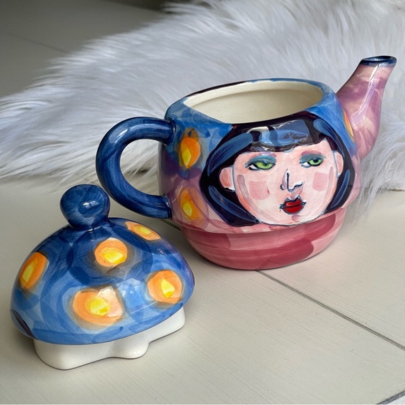 2 Piece Miniature  Denise Ford By Ganz Collection Tea Pot Deco Art Girl Face - Picture 13 of 15